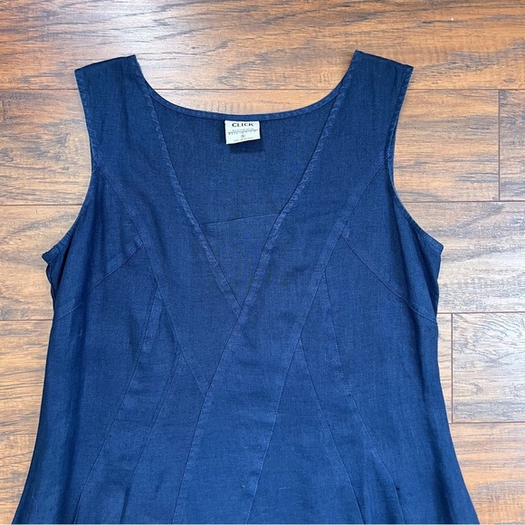 Click by CMC • linen midi dress navy blue asymmetrical lagenlook flowy - Picture 3 of 10